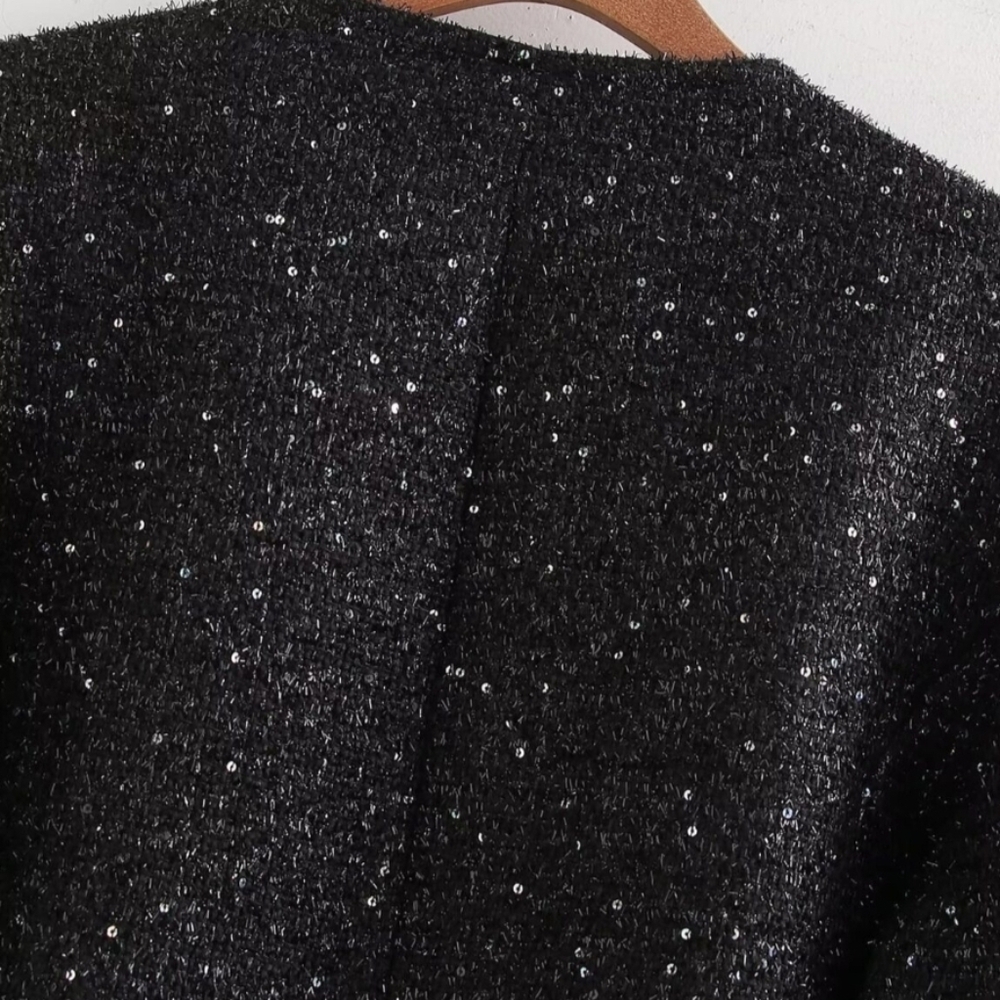 NWT Zara Metallic Tweed Sequin Cropped Blazer – Chanel Vibes – XS - Picture 6 of 11